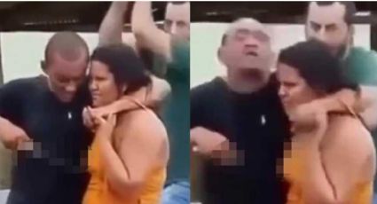 Hombre amenaza con hacerle daño a mujer con cuchillo; otro le da palazo por detrás | VIDEO