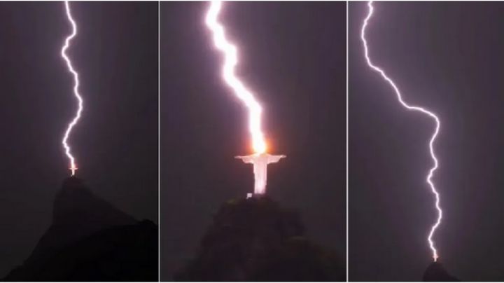 Rayo impacta cabeza del Cristo Redentor en Brasil | VIDEO