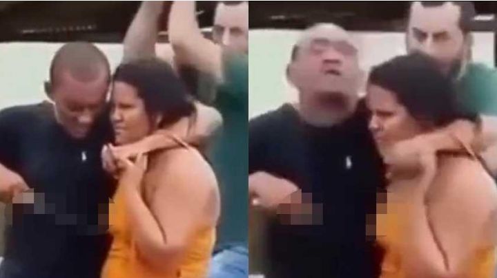 Hombre amenaza con hacerle daño a mujer con cuchillo; otro le da palazo por detrás | VIDEO