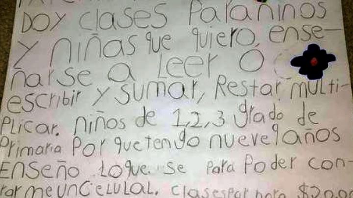 Niño ofrece servicios educativos a alumnos más chiquitos; por 20 pesos les enseña a leer y a contar