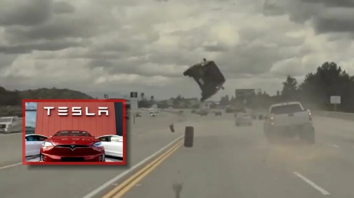 Auto Tesla logra evitar choque contra una llanta gracias a su piloto automático | VIDEO