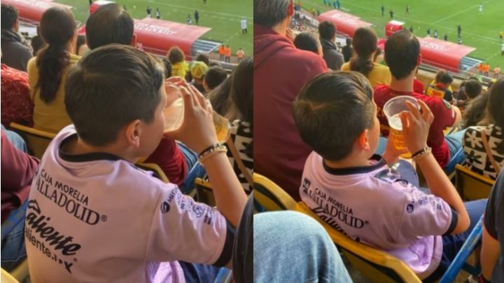 Captan a niño bebiendo cerveza en estadio de México | FOTOS