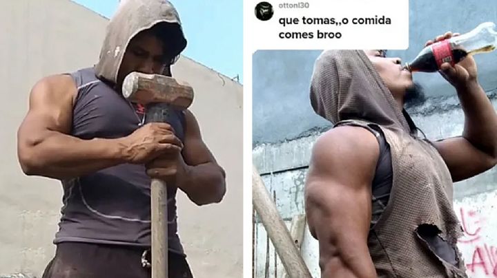 Albañil luce impresionante musculatura; nunca ha ido al gimnasio, solo come pan y Coca Cola | VIDEO