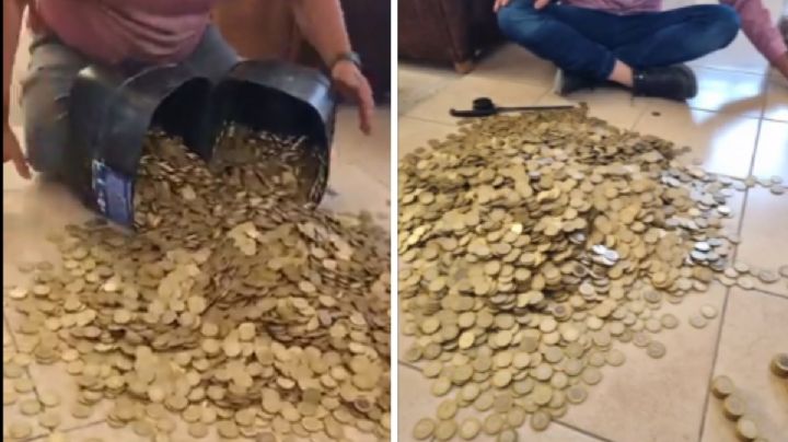 Familia ahorra por tres años monedas de 10 pesos; la cantidad guardada fue impresionante | VIDEO