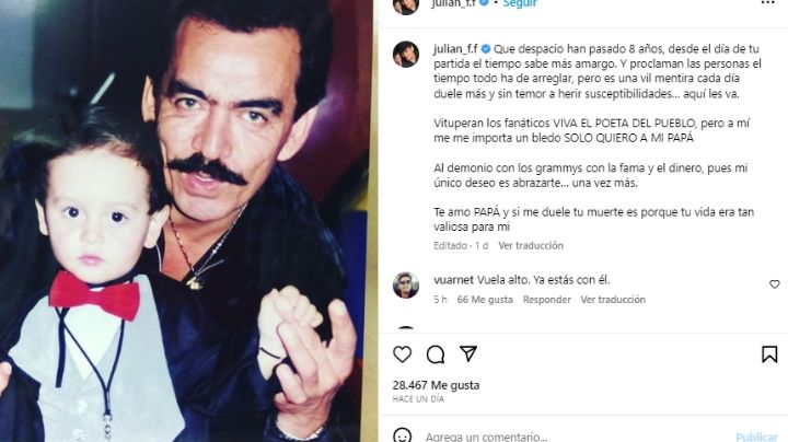 Julián Figueroa: Ésta es la carta que le escribió a Joan Sebastian un día antes de morir