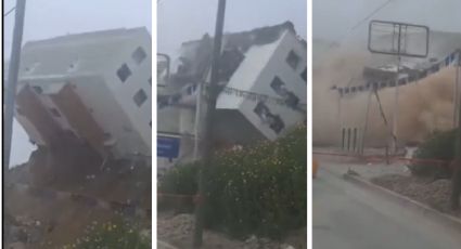 Así fue el impactante derrumbe del segundo edificio construido al lado de barranco en Tijuana