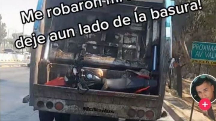Hombre persigue a camión de basura que se llevó su motocicleta | VIDEO