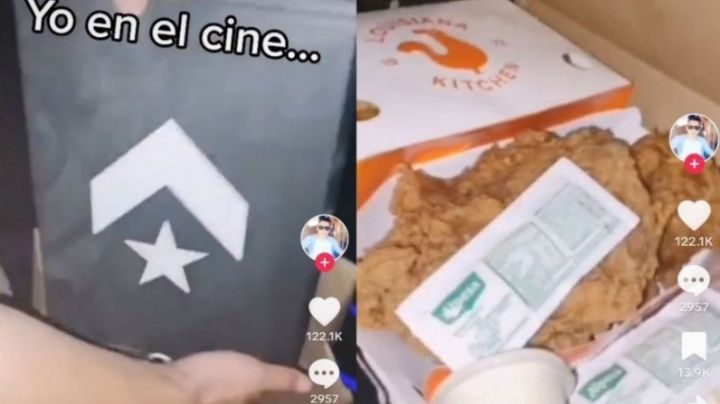 Joven engaña a los guardias e introduce pollo frito a la sala de cine; divide opiniones