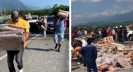 Vuelca tráiler con pollos; le cae la rapiña y lugareños se 'vuelan' 30 toneladas de carne