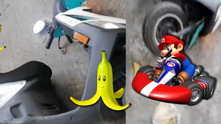 Motociclista se resbala en el camino por cáscara de plátano; lo comparan con Mario Kart