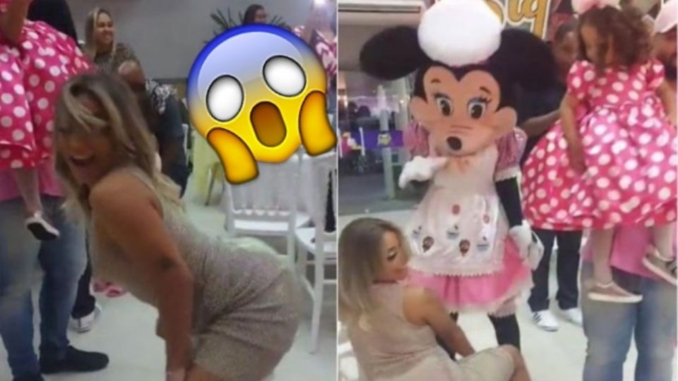 Poco le importó a la mujer que fuera una fiesta infantil, pues al sonar una canción su cuerpo se movió al compás del ritmo