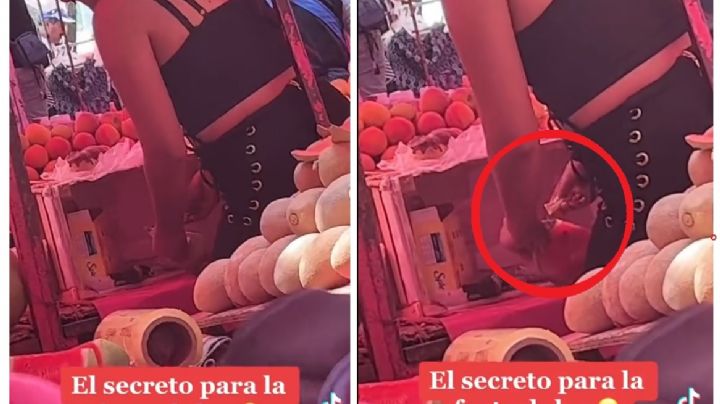 Vendedora de tianguis es captada poniendo... ¡azúcar a la fruta! | VIDEO