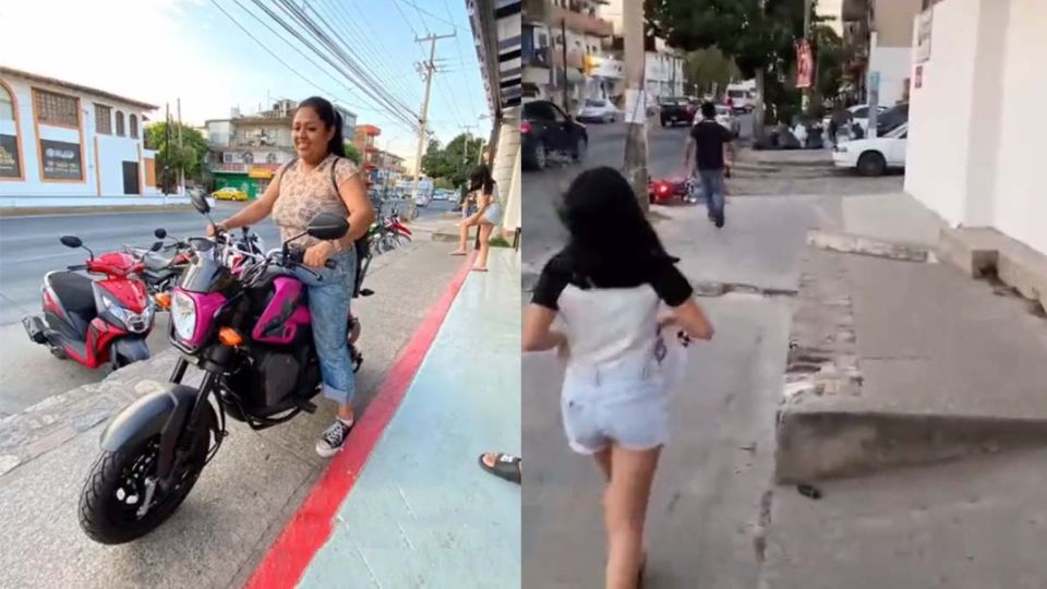 Mujer choca su moto nueva al salir de la agencia