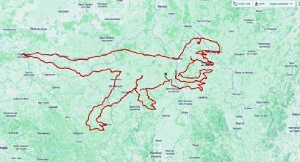 Ciclistas trazan el dibujo con GPS más grande del mundo; su dinosaurio mide mil kilómetros