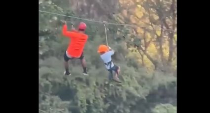 VIDEO: Momento en que niño cae 12 metros de tirolesa en Fundidora; esto lo salvó