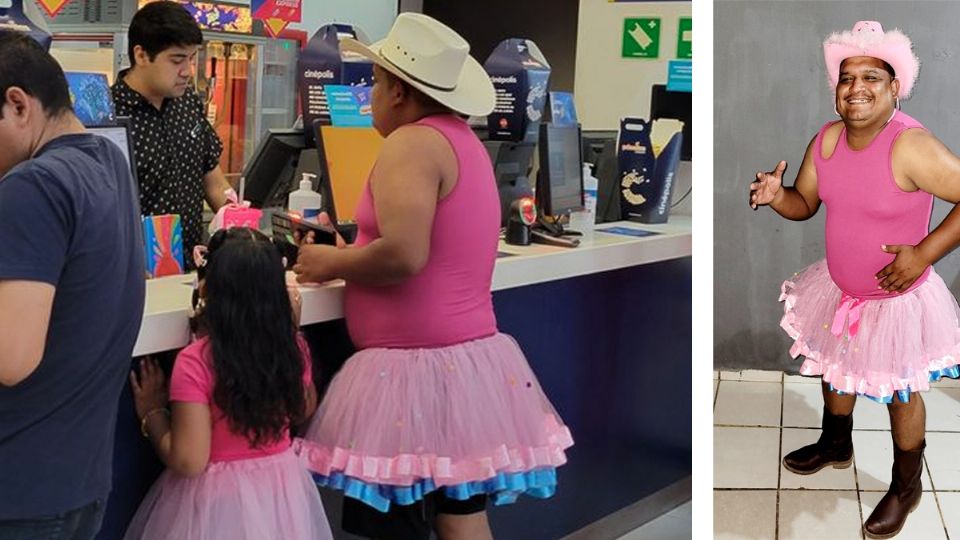 Padre e hija vestidos como 'Barbie'