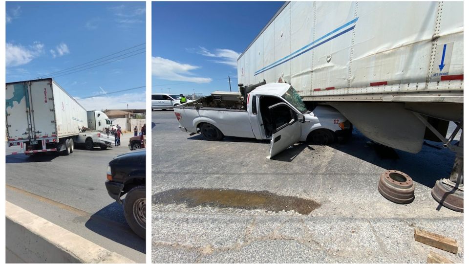 La cabina de la camioneta quedó abajo de la caja del tractocamión.