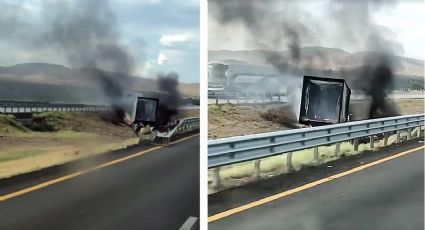 Tráiler vuelca y se incendia en trágico accidente en el Km. 57 de la autopista a Monterrey | VIDEO