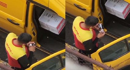 Repartidor de DHL es captado abriendo paquetería | VIDEO