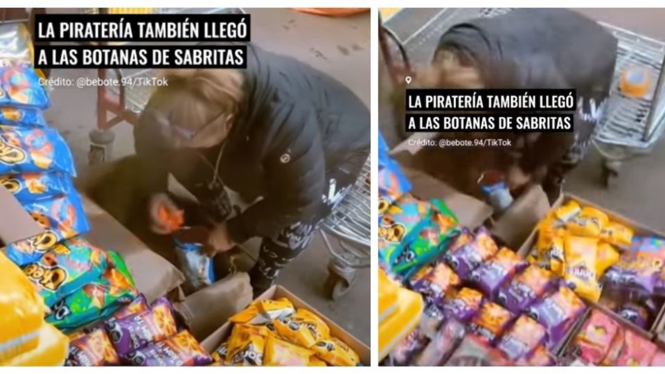 La mujer rellena con las manos las bolsas de Sabritas.