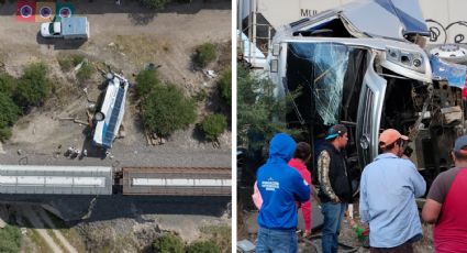 Chofer de autobús muere aplastado; intenta ganarle paso al tren y hay 6 pasajeros fallecidos