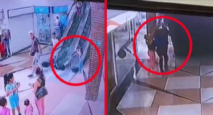 Guardia atrapa milagrosamente a niña que cayó de escaleras eléctricas | VIDEO