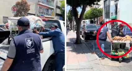 Policías le quitan carrito de pan a abuelito; no les importó que es propenso al infarto| VIDEO