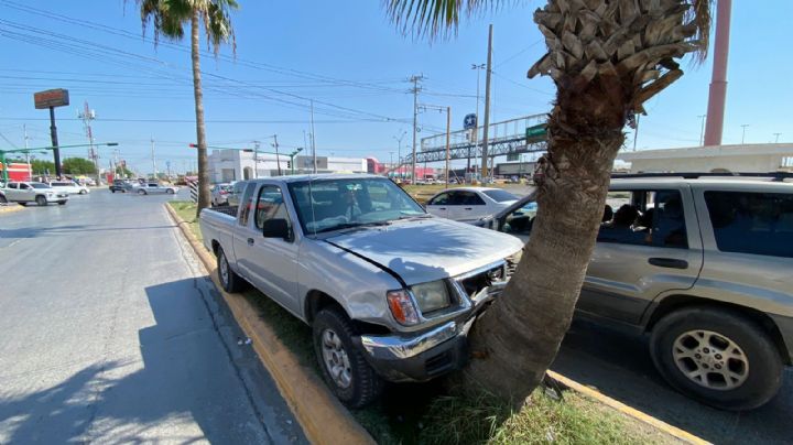 Borracho estrella su camioneta contra palma en camellón de avenida Eva Sámano; lo arresta Tránsito