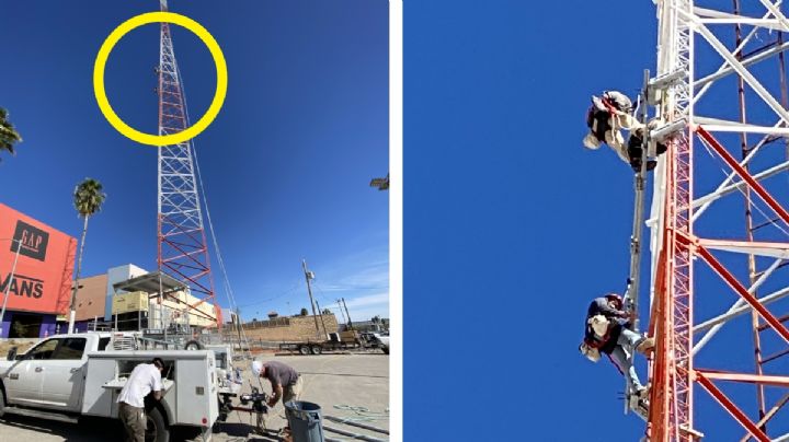 Se juegan la vida para reparar antenas de telecomunicaciones en Laredo, Texas