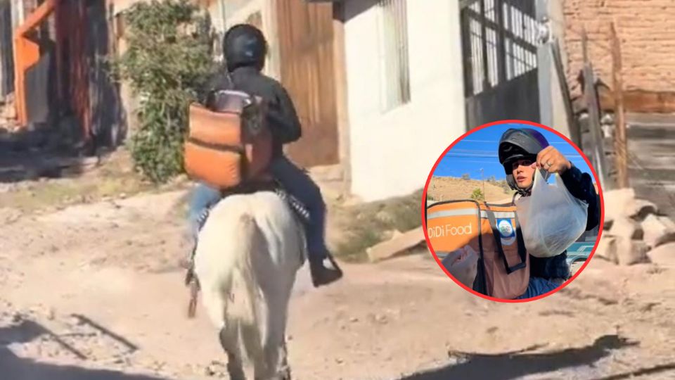 Joven reparte comida en caballo