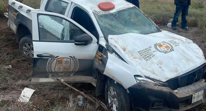 Vehículo de seguridad privada da volteretas en la carretera Anáhuac; conductor sale ileso