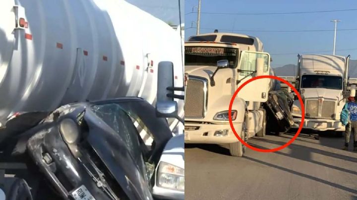¡Terrible! Auto es prensado por dos tráileres y paraliza tráfico | VIDEO