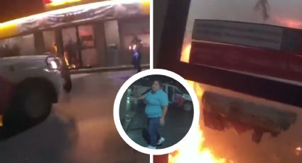 Empleada del Oxxo se lleva el susto de su vida; tienda se incendia y policía la rescata | VIDEO