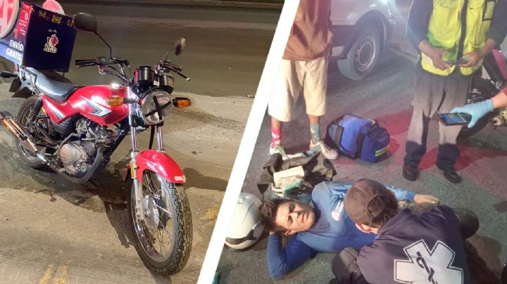 Repartidor vuela con su moto por el aire al encontrarse de frente un montículo de tierra