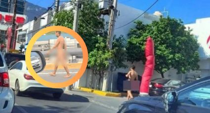 Captan a hombre caminando sin ropa en calles de Monterrey; tendría problemas mentales