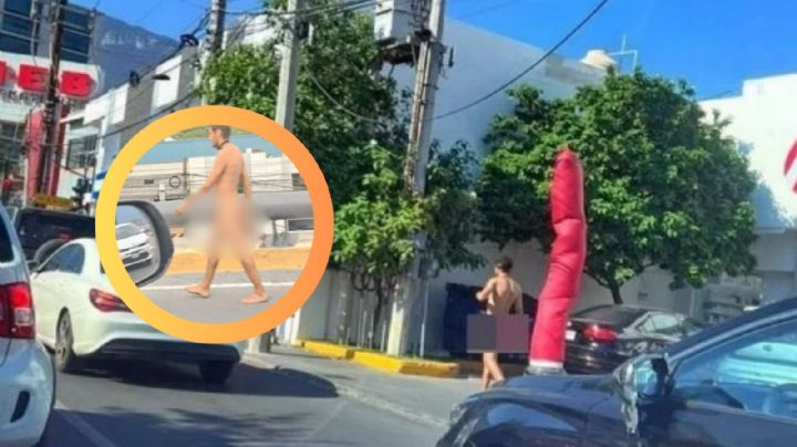 Captan a hombre caminando sin ropa en calles de Monterrey; tendría problemas mentales