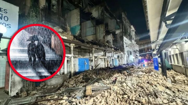 Intensas lluvias en Tampico desploma fachada de edificio; bloqueó toda una vialidad