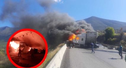 Brutal choque de tráileres termina entre llamas; conductor muere aplastado