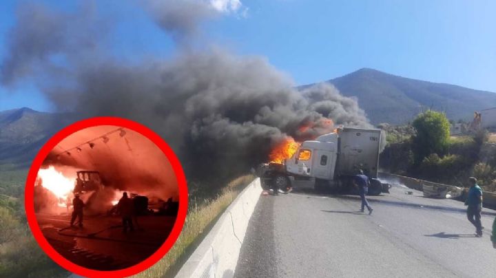 Brutal choque de tráileres termina entre llamas; conductor muere aplastado
