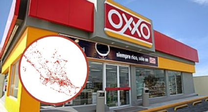 Así se ve el mapa de México trazado con ubicaciones de las tiendas Oxxo