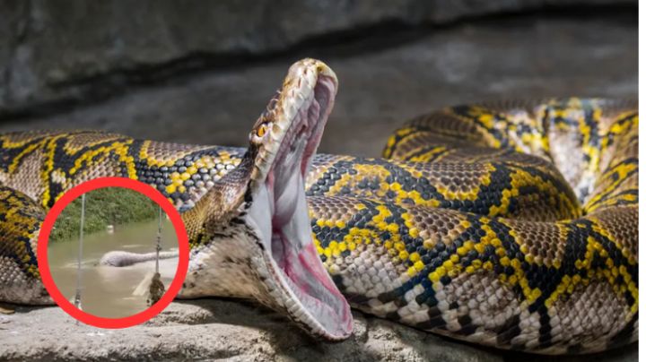 Enorme serpiente pitón de 6 metros causa pánico en una carretera inundada