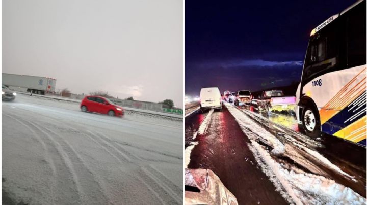 Fuerte granizo cubre la Carretera Federal 57; autoridades piden evitar la vialidad