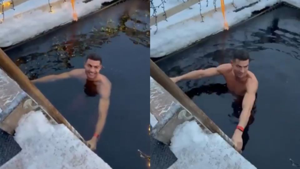 Cristiano Ronaldo 'enloquece' y se mete a bañera helada en medio de la nieve
