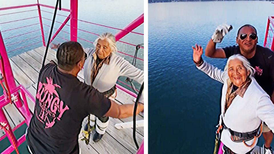 La abuelita estaba contenta en su experiencia extrema.