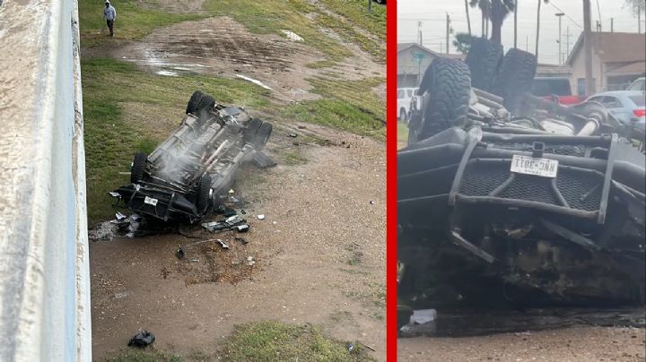 Hombre está grave tras caer con su camioneta del Express Way en Laredo, Texas