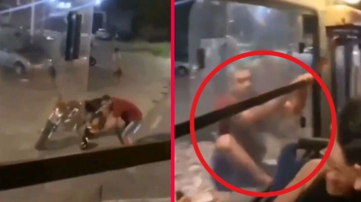 Hombre descubre infidelidad y se trepa a autobús donde iba su novia | VIDEO