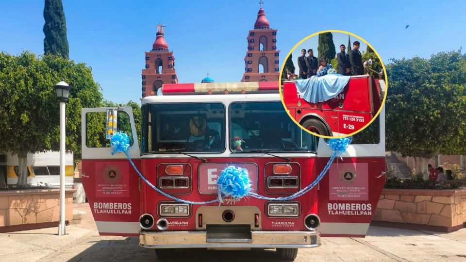 Quinceañera realiza su sesión de fotos en camión de bomberos