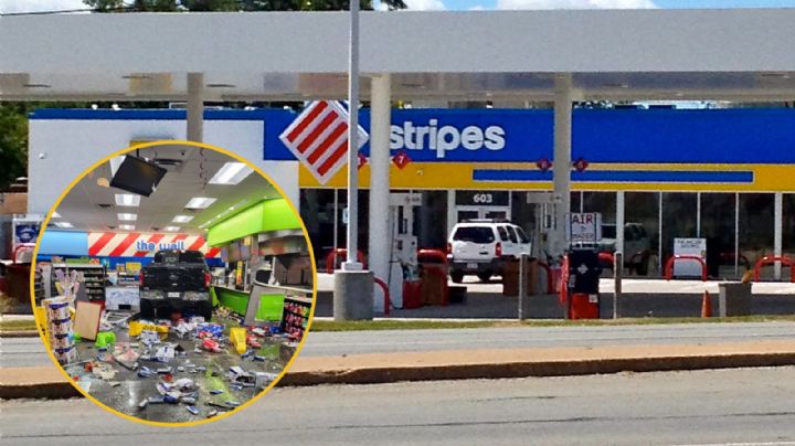 Borracho se mete con todo y camioneta a tienda Stripes en Laredo; no le quisieron vender cerveza