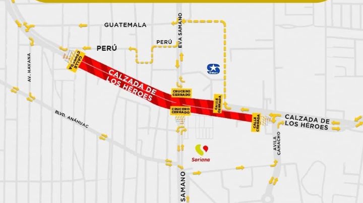Cruce de Calzada de los Héroes y la calle Eva Sámano estará cerrado esta fecha