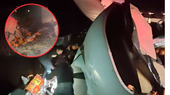 Trailero se salva de morir tras volcar en la Carretera libre Monterrey-Nuevo Laredo; está grave